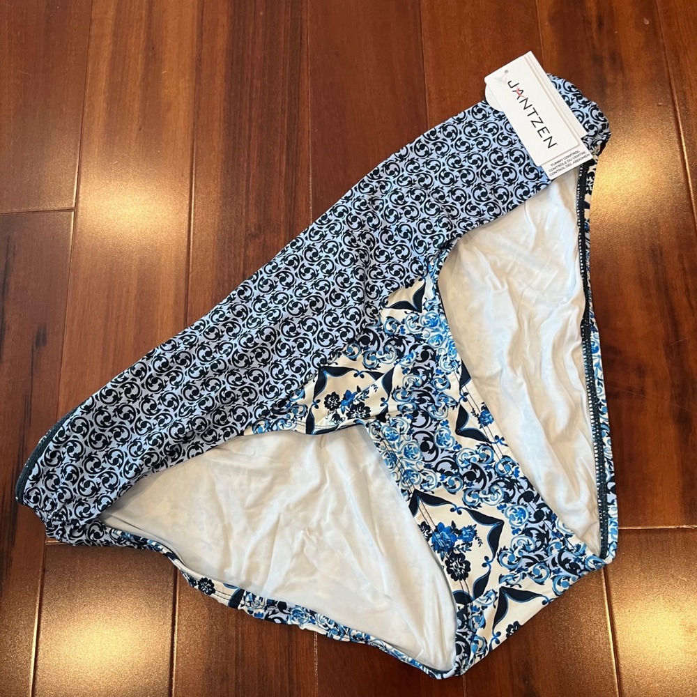 Blueโ Tile Bikini Bottom Swim Floral Grecian Jantzen Azure Tummy Control New 18